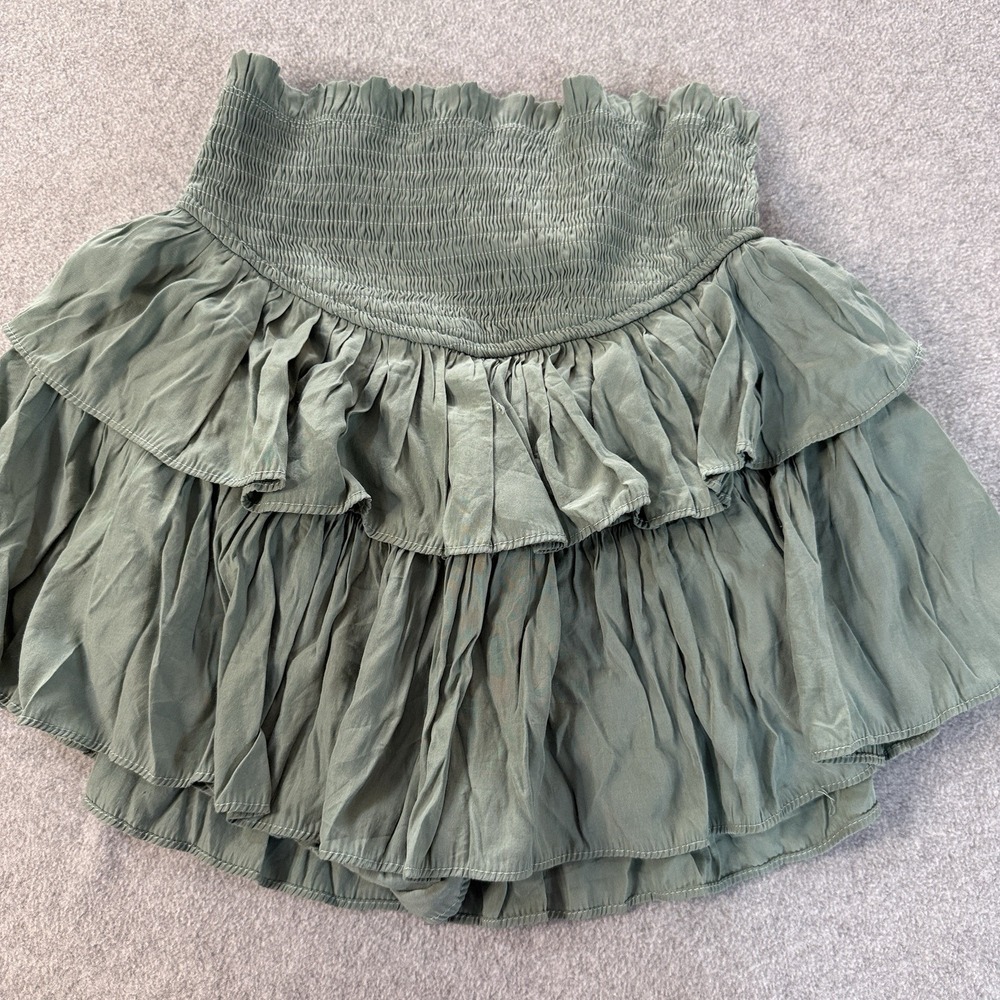 Mustard Seed Ruffle Mini Skort Women M Sage Green Smocked Boho Tiered Cottagecor
